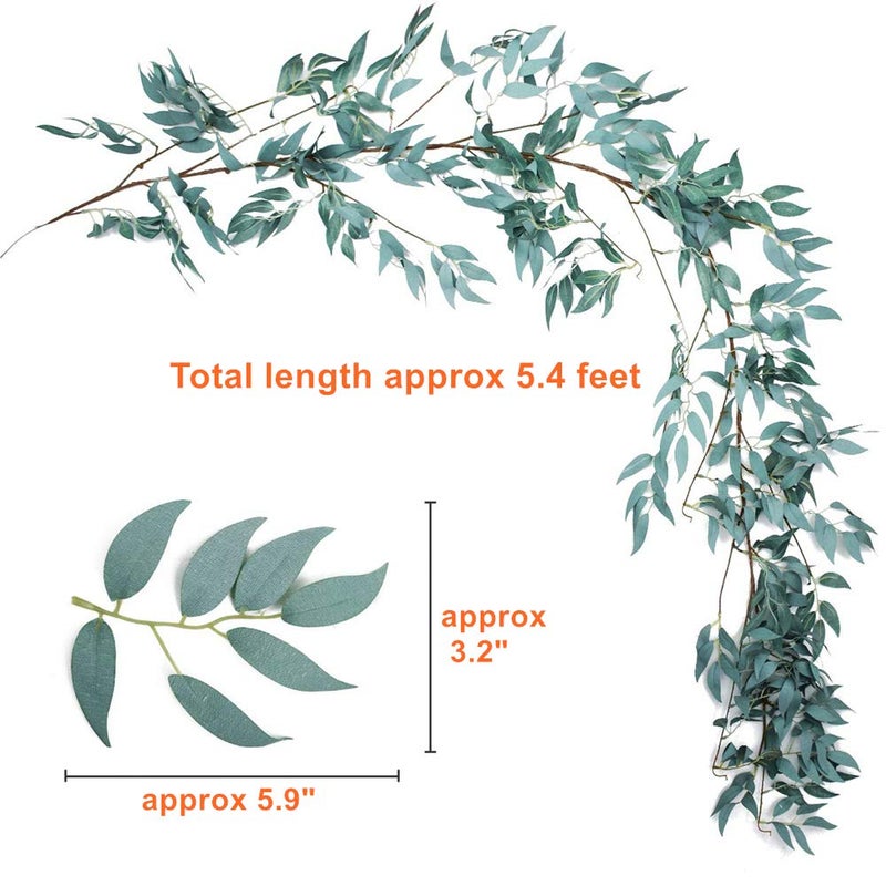 LJDJ Gray Green Leaf Garland Decorations - 5.4 Feet Artificial Silk Fabric Willow Plant Leaves Vines Twigs Garland String Wedding Decor Jungle Luau Safari Party Supplies Faux Greenery Crowns Wreath - Image 2